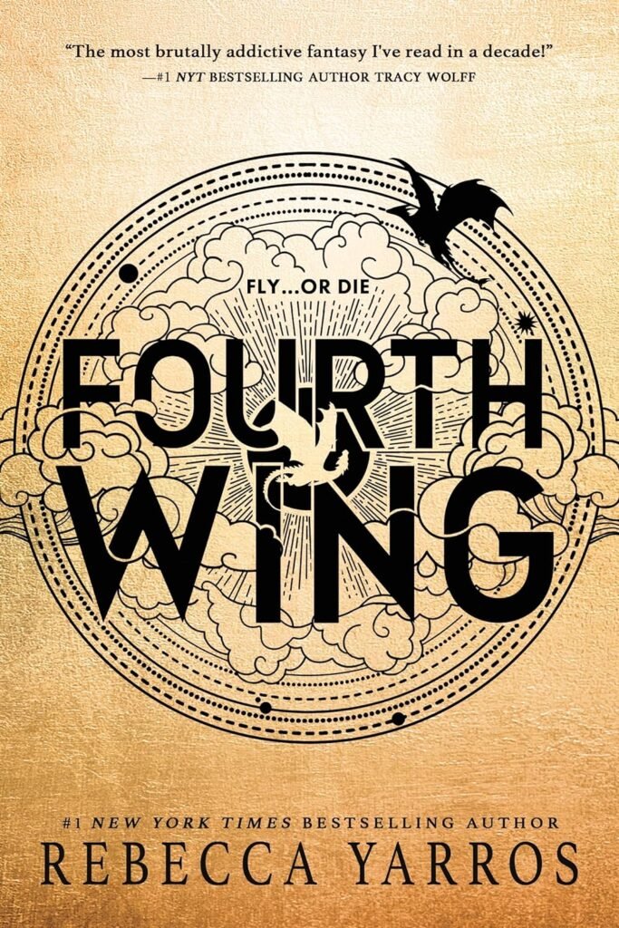 Cover art of 'Fourth Wing' by Rebecca Yarros, depicting the thrilling world of dragon riders with a modern twist