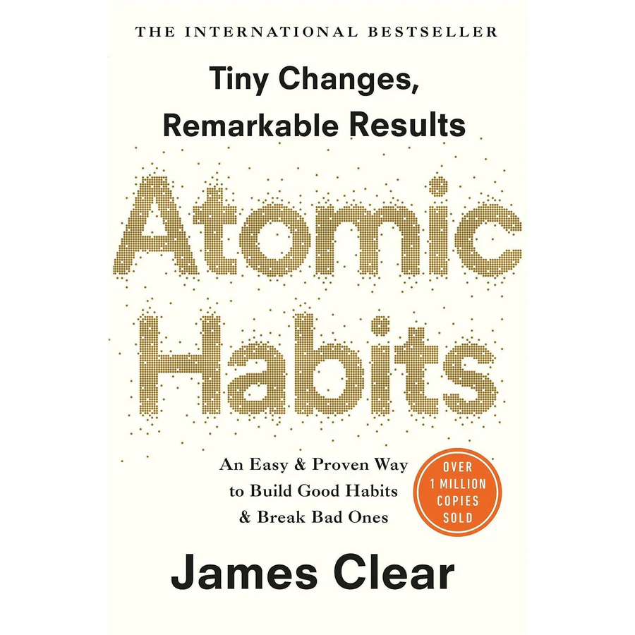 James Clear's 'Atomic Habits' book cover, emphasizing habit formation and personal growth.